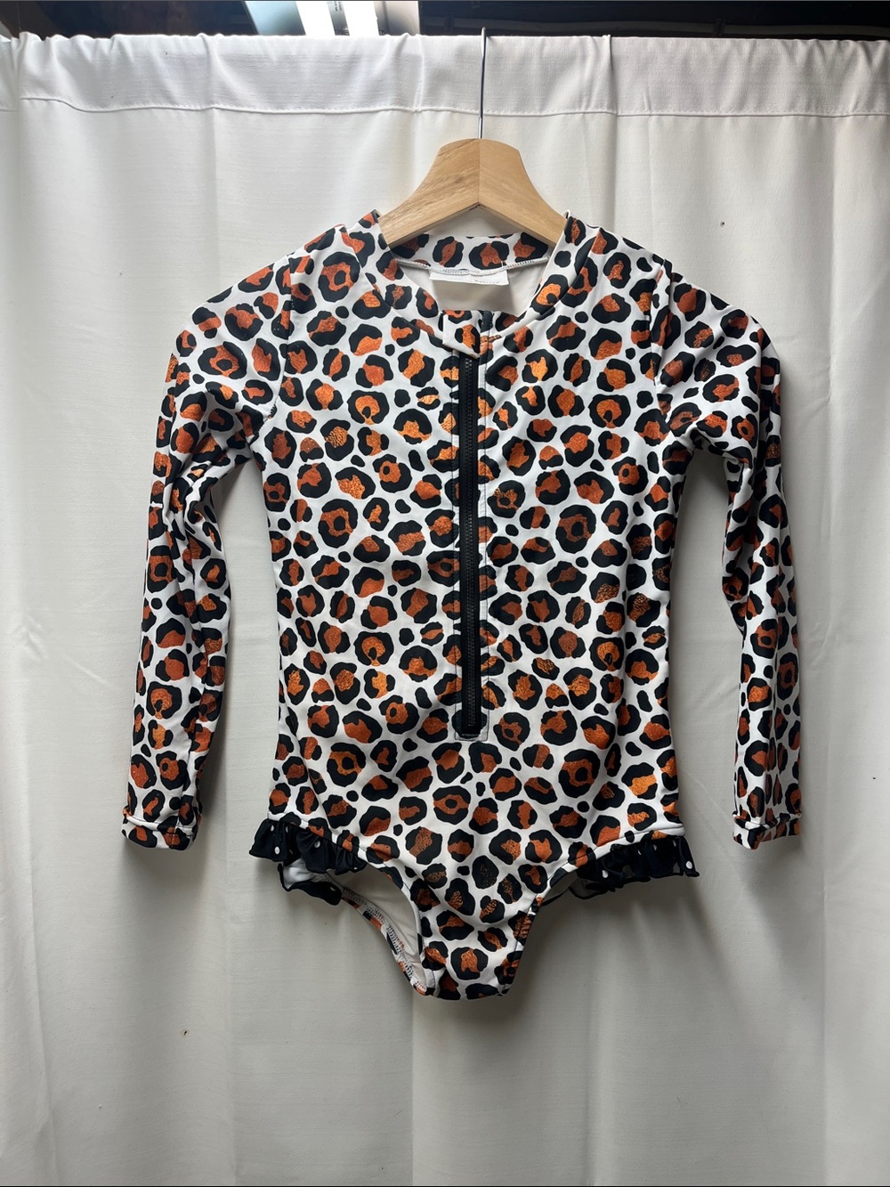 Oopsie Daisy Black Brown Leopard Animal Print One Piece Rashguard Swimsuit- 8